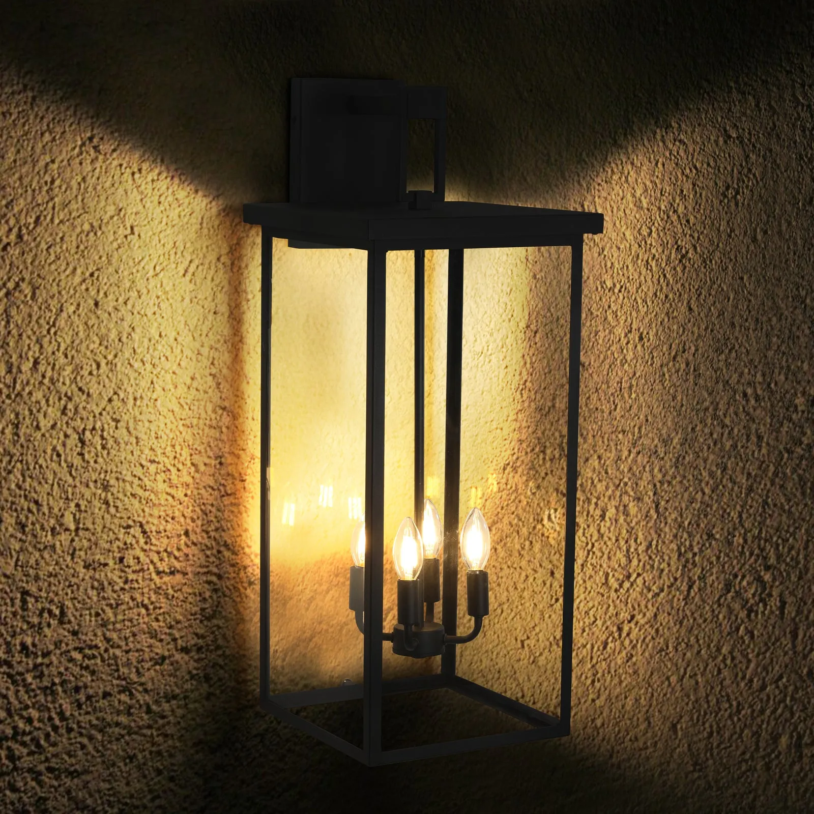 Black Porch Wall Light Outdoor Lantern Wall Light 4 Lights
